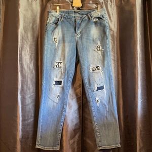 BEBE Distressed rhinestone and pearl jeans 👖